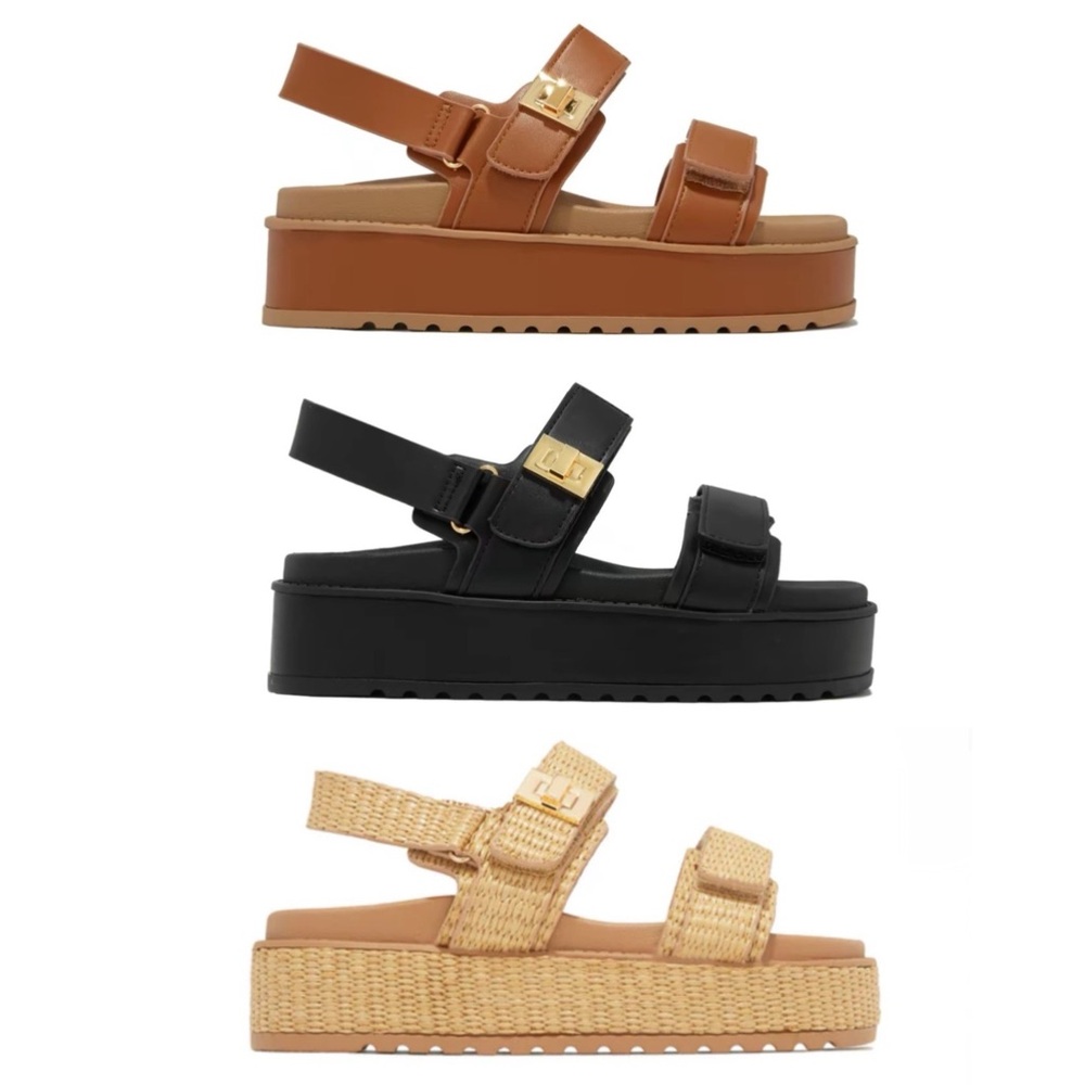 Black Double Velcro Straps Platform Sandals - Picture 5 of 7